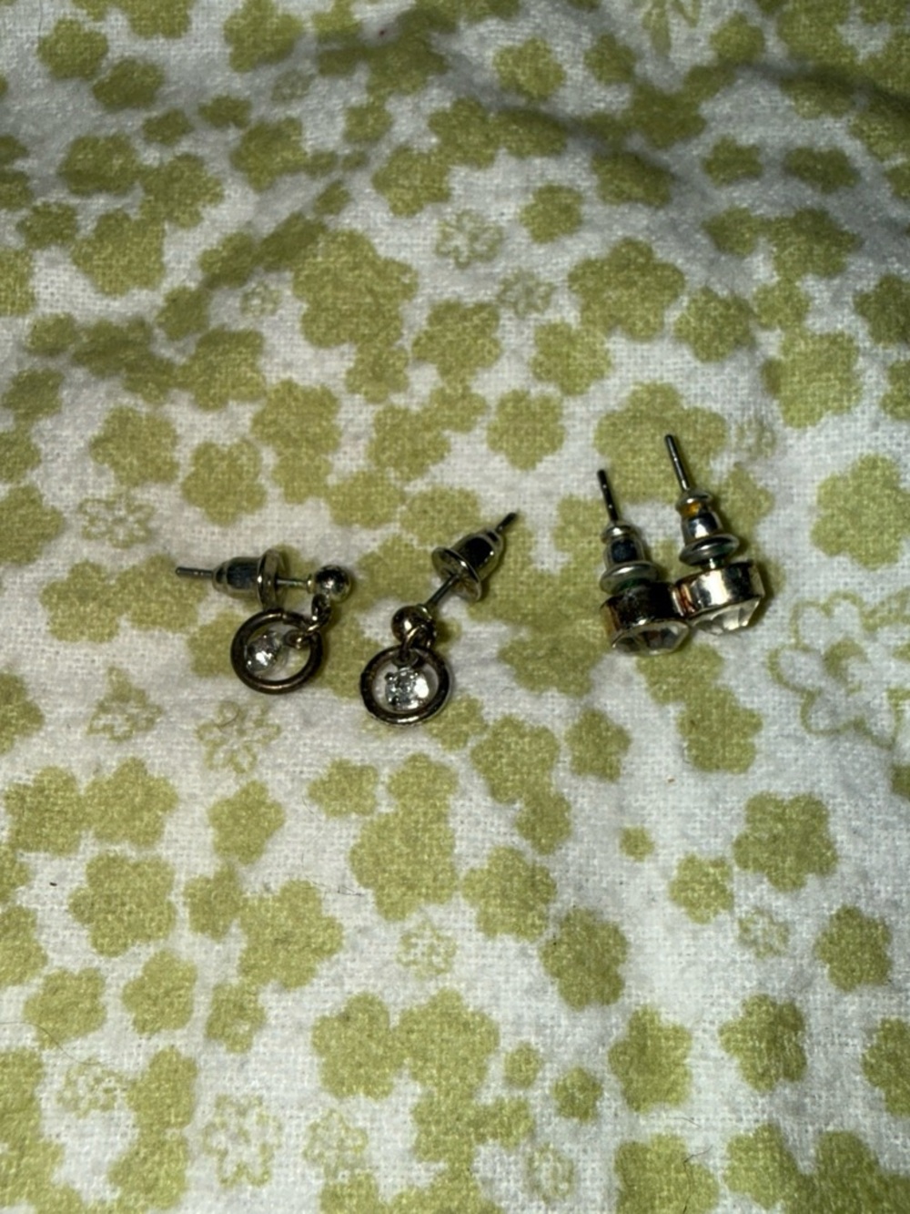 Two Pairs of Silver-Tone Stud Earrings with Clear Stones
